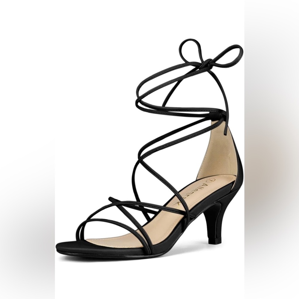 Allegra K Strappy Kitten Heel Lace-up Sandal, Size 8.5, Black, New in Box
